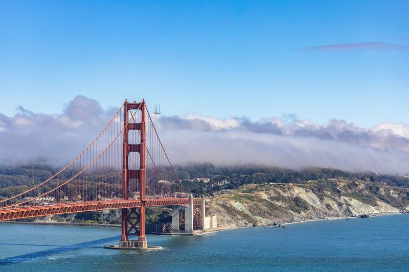 Golden Gate Bridge with fog over the Marin Headlands